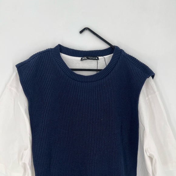 Zara Knit Sweater Contrasting Overlay Mixed Shirt Sweater Layered Bib Vest - Picture 1 of 10